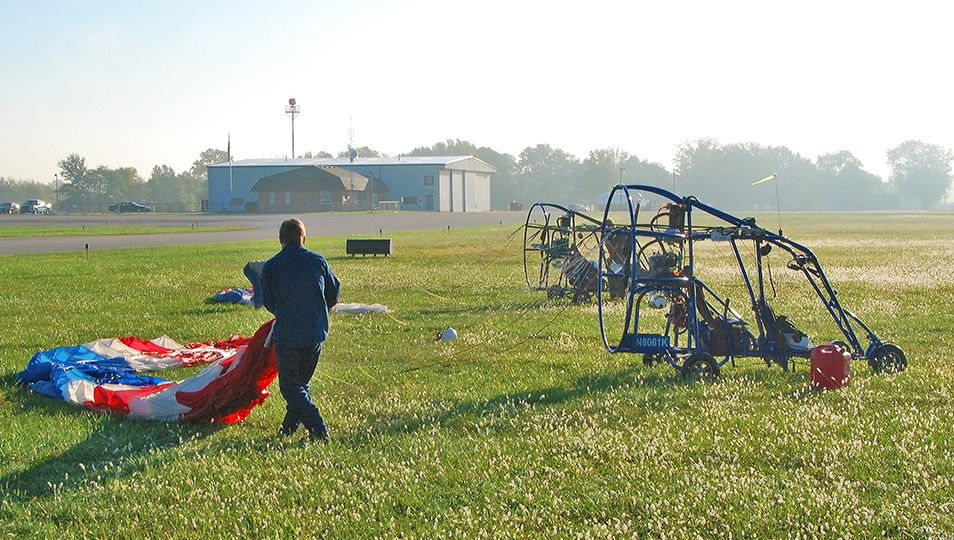 Laying Out Parachutes in Preparation for a Training Flight